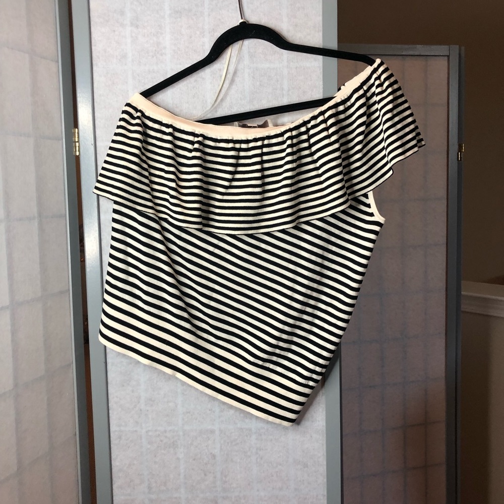 NWT Loft one shoulder top in black & white striped - Picture 1 of 4